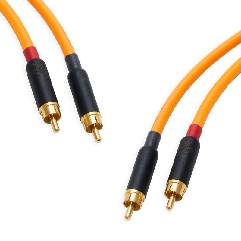 Star-Quad RCA Stereo Pair. Twin Phono. Van Damme Audio Cable. 2 Gold Plated RCAs (1.5m, Orange)