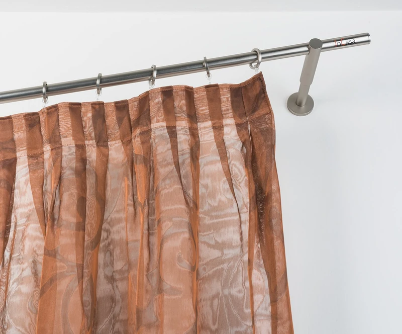 InCasa Curtain Pole: 20 mm, Length 260 cm, with Tappo Chic Satin Steel with Longer mounts-Complete, Stainless, Grey - Image 1