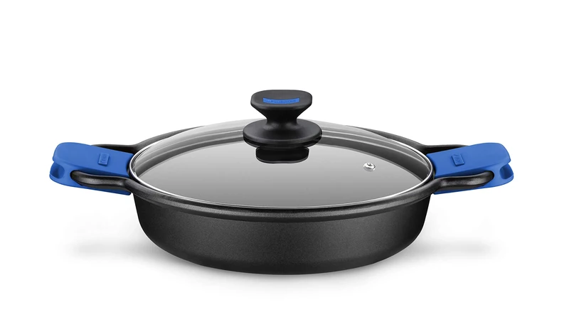 M360532 Monix Solid+ Cast Aluminium Non-Stick Low Casserole with Glass Lid, 32 cm, Black