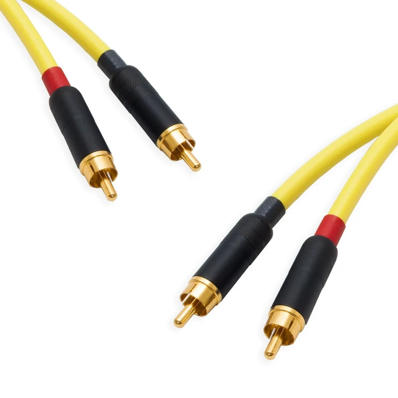 Star-Quad RCA Stereo Pair. Twin Phono. Van Damme Audio Cable. 2 Gold Plated RCAs (1m, Yellow)