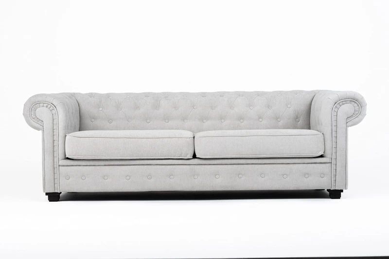 Chesterfield Style Corner Sofa Set 3+2 Seater Armchair Light Grey Fabric (2 Seater)