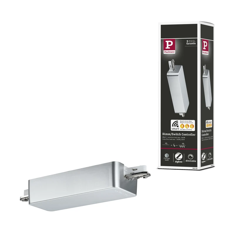 Paulmann 50050 Smart Home Zigbee 3.0 Dimm/Switch URail rail adapter 155x56mm chrome matt rail system