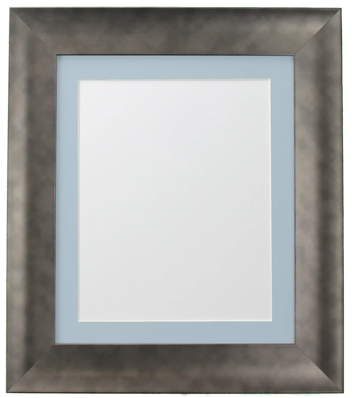 FRAMES BY POST Hygge Picture, Photo and Poster Frame, Plastic Glass, Pewter with Blue Mount, A1 Image Size A2