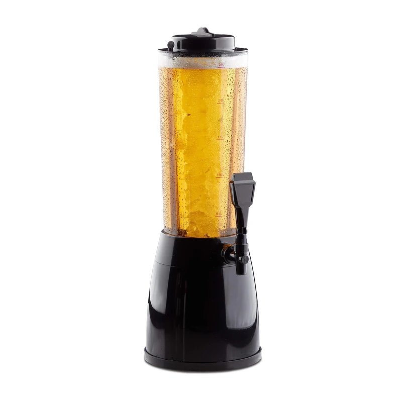 Relaxdays Beer Tower with Spout, HxWxD: 50 x 23 x 18 cm, Capacity of 2.5 L, Transparent Lemonade or Iced Tea Dispenser, Black