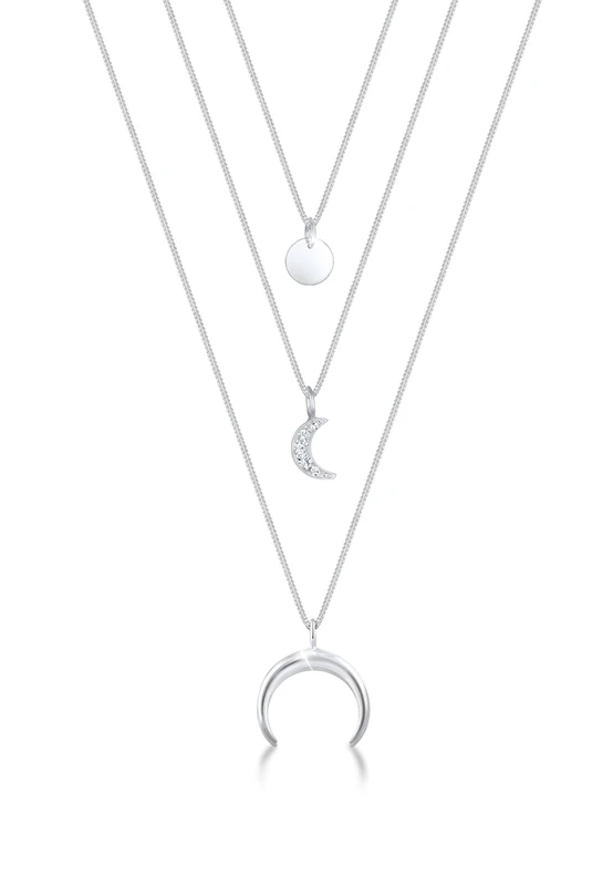 Elli Necklace Layer Necklace Astro Mix Look with Crescent Pendants and Crystals in 925 Sterling Silver