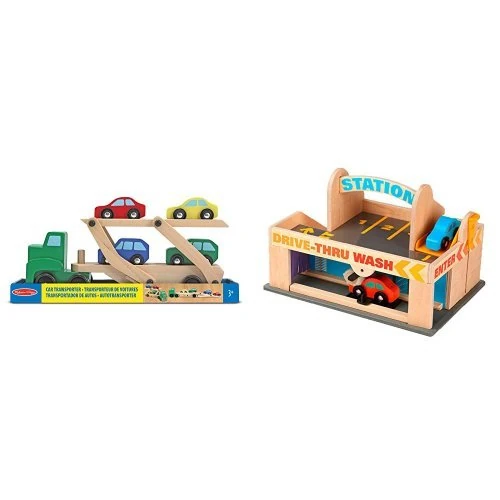 Melissa & Doug Car Transporter & Service Station Parking Garage Bundle - Image 1