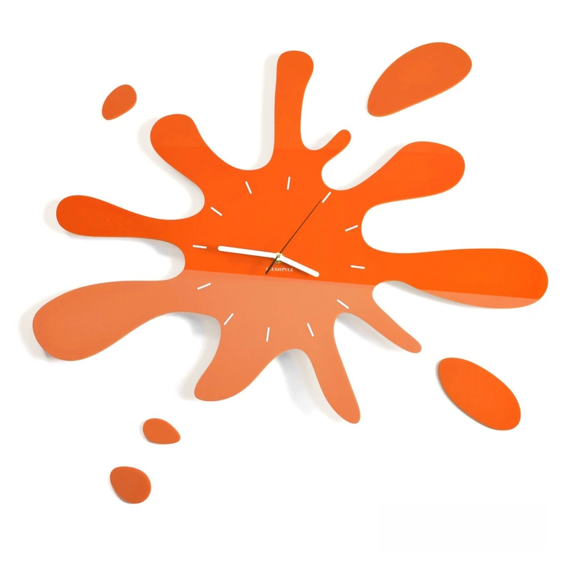 FLEXISTYLE Modern wall clock funky SPLASH, for children, living room, bedroom, non ticking (Orange)