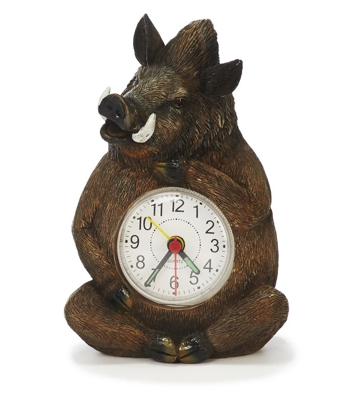 Euro Souvenirs Alarm Clock Poly Boar Wild 9 x 5 x 14 cm Mechanical and Rope, Multicolour, Single