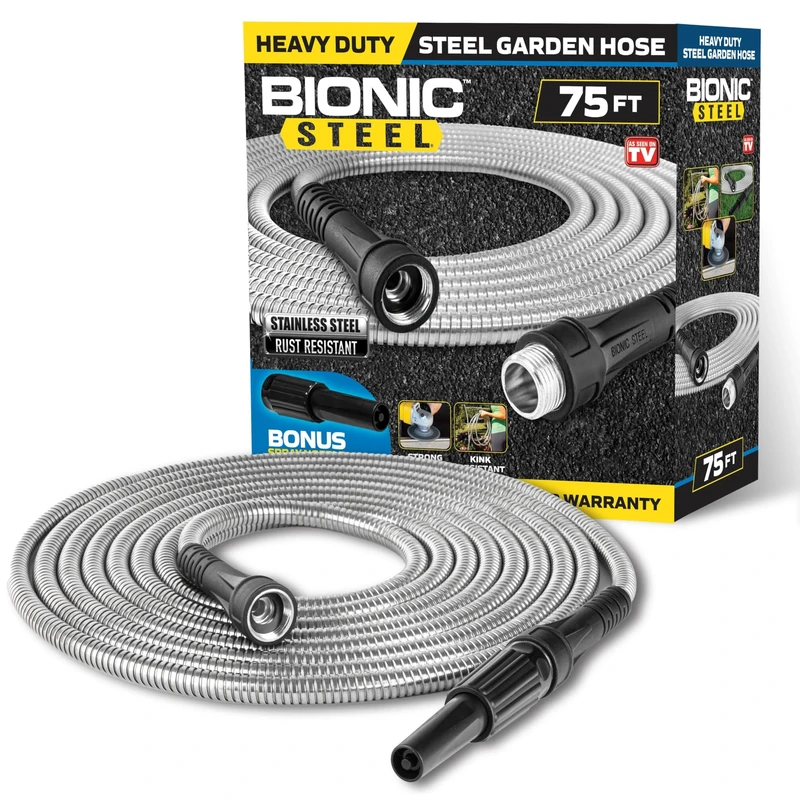 BIONIC STEEL 75FT Garden Hose, 304 Stainless Steel Metal Water Hose 75Ft, Flexible Hose, Kink Free, Ultra Lightweight and Durable, Crush Resistant, Easy to Coil, 500 PSI