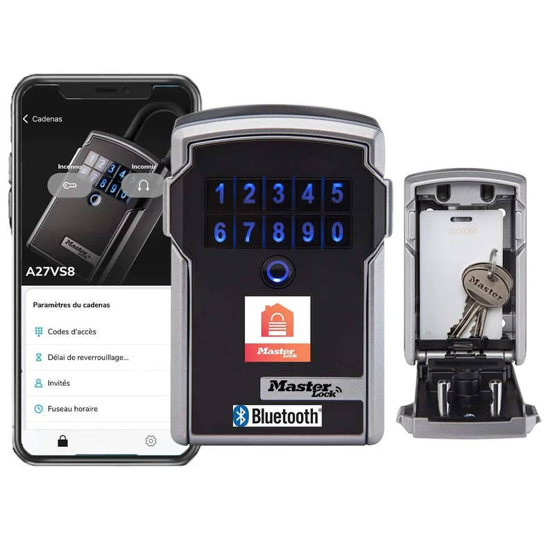 MASTER LOCK Smart Connected Key Safe Wall Mounted, Bluetooth or Combination Lock, Medium 83 x 127 x 59 mm, Outdoor, for Home Office Industries Vehicles