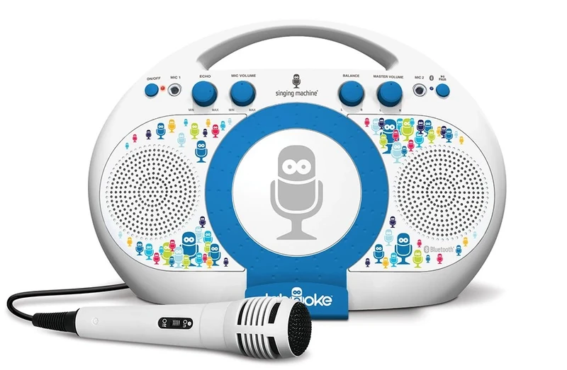 Singing Machine iSM398BT Bluetooth Tablet Kids Karaoke Machine with Microphone, Blue/White