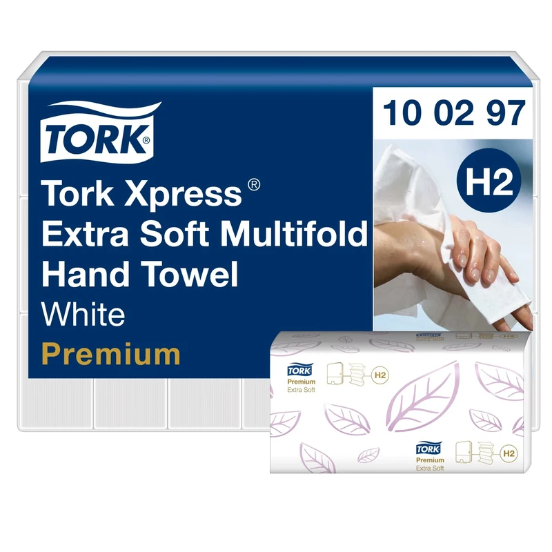 Tork Xpress Multifold Hand Towel, White, Extra Soft, Compatible with Tork H2 systems, QuickDry Technology, 21 packs of 100 sheets each (100297)