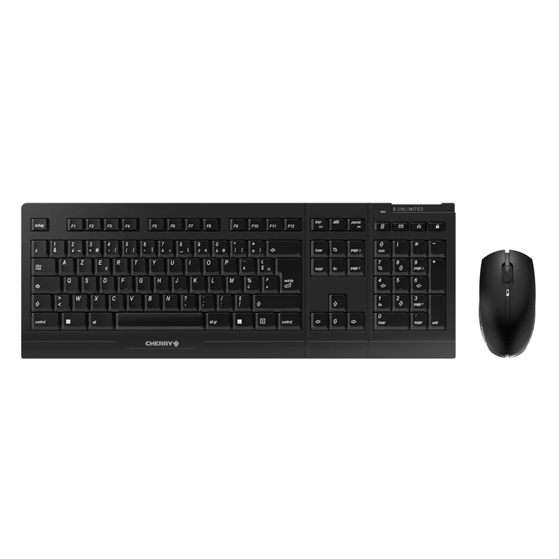 CHERRY B.UNLIMITED 3.0, Wireless Keyboard and Mouse Set, French Layout (AZERTY), 2.4 GHz Connection, Durable Abrasion-Resistant Keys, Rechargeable, Black