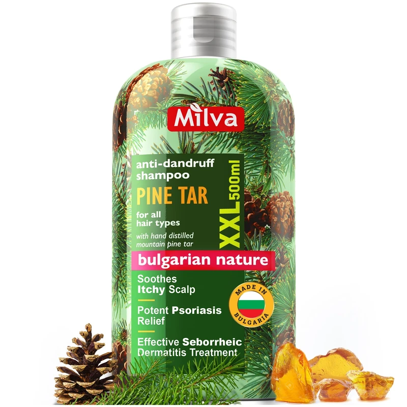 Milva Pine Tar Shampoo for Seborrheic Dermatitis - 500ml Natural Dandruff Shampoo - Anti Dandruff Shampoo - Psoriasis Shampoo - Solution for Dry Itchy and Flaky Scalp Treatment