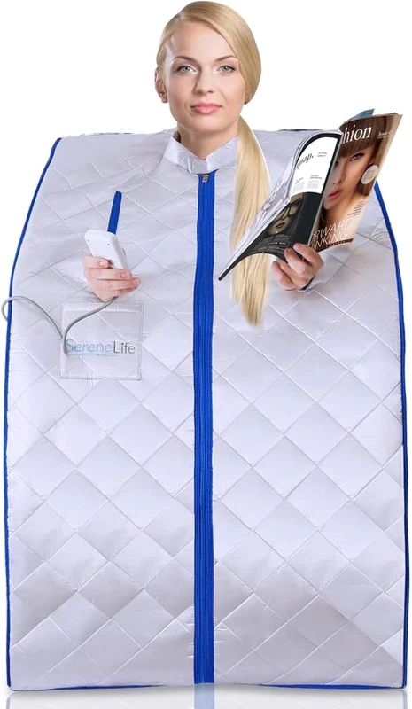 SereneLife Portable Home Sauna Tent, One Person Infrared Steam Sauna Box with Heating Foot Pad, Chair & Remote Control, Indoor Personal Spa Steam Room for Relaxation & Detox