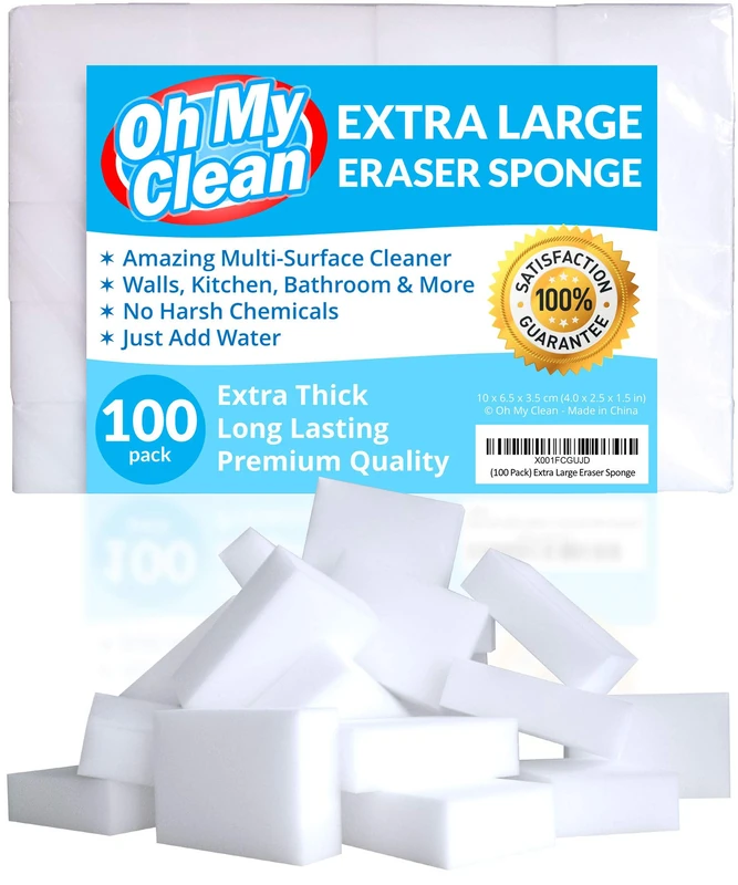 Oh My Clean 100 Pack Extra Large Eraser Sponges - Bulk Foam - Image 1