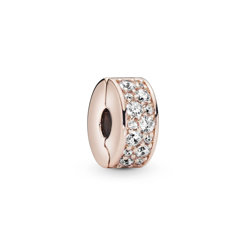 PANDORA Timeless Women's 14k Rose Gold-Plated Clear Pavé Cubic Zirconia Clip Charm for Bracelet, No Box