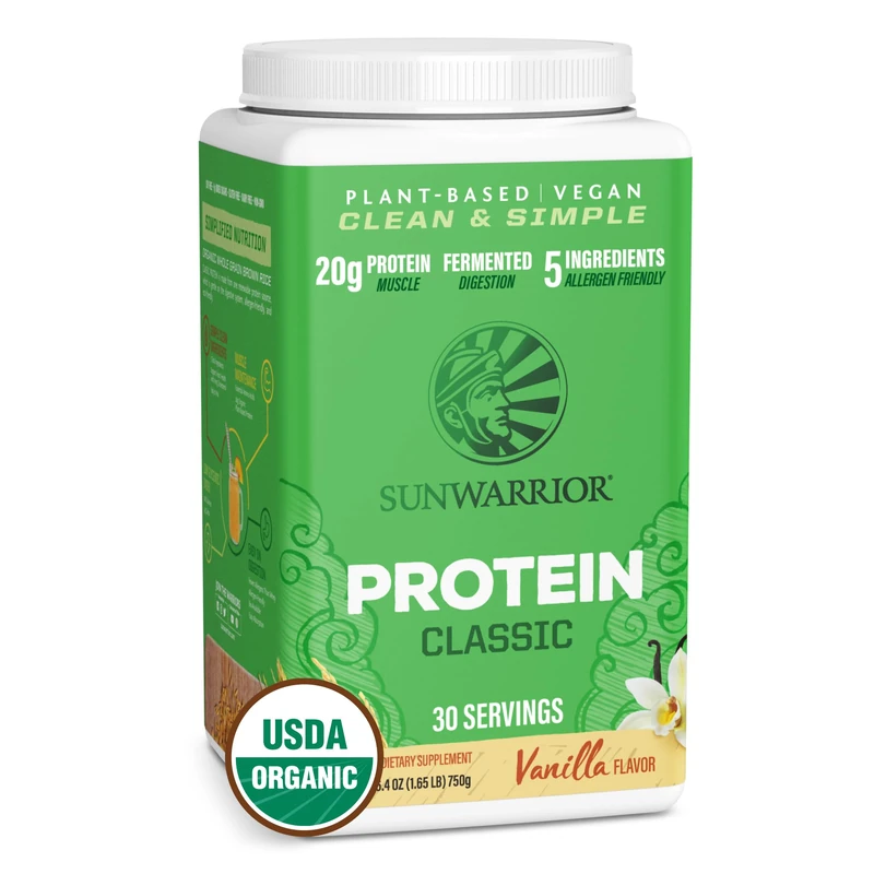 Sunwarrior Brown Rice Protein Powder with Bcaa & Amino Acids Raw Rice Protein Shake Gluten Free Low Carb Dairy Free | Plant Based Classic Sprouted Brown Rice Protein Powder Vanilla 750g