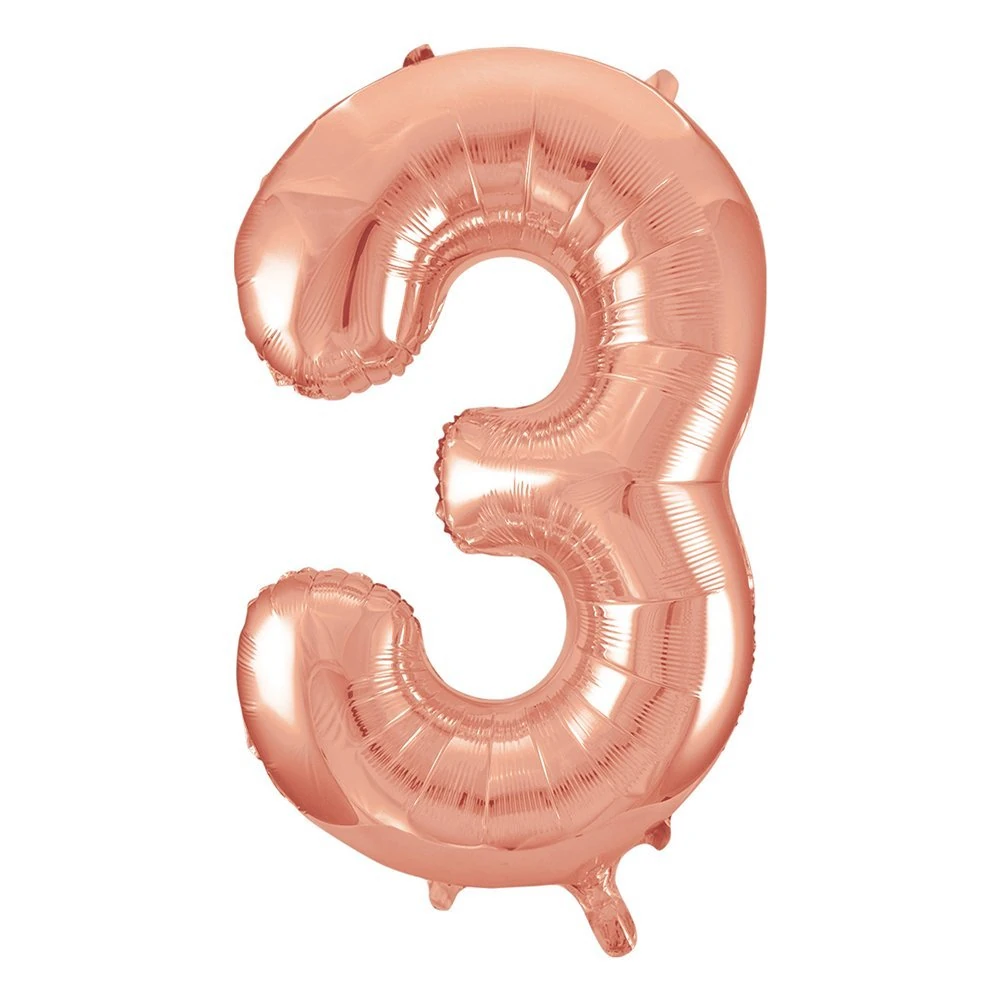 Rose Gold Number 3 Shaped Large Foil Balloon (86cm) 1 Piece - Perfect for Birthday Parties and Special Events