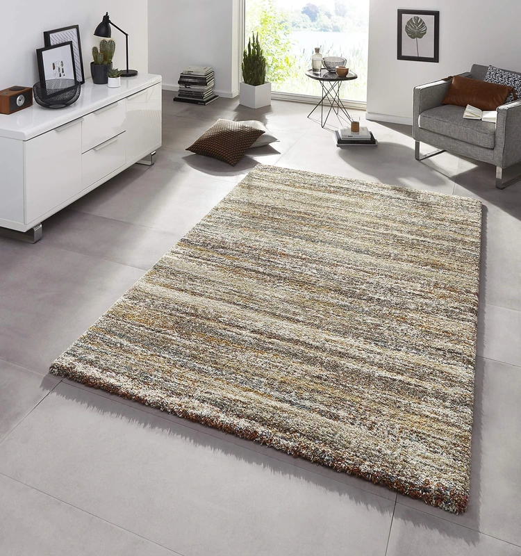 Mint Rugs High Pile Rug Granite, Soft and Fluffy, Modern Striped Design (80 x 150 cm, 25 mm Pile Height, 100% Polypropylene, Robust and Suitable for Underfloor Heating), Mottled Brown