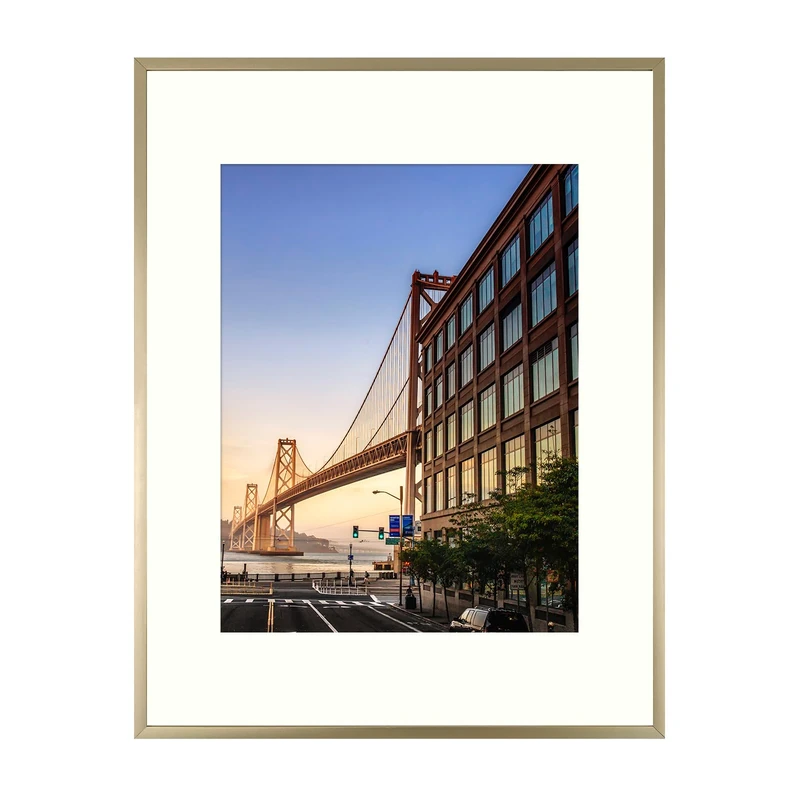 Frametory Metal Picture Frame - Aluminum Thin Molding - Photo Frame with Ivory Color Mat for Wall Art & Pre-Installed Mounting Hardware - Real Glass Gold 12x16