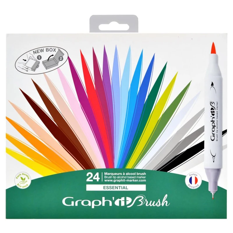 Graphit Brush Set of 24 Double Tip Markers - Essential Colors