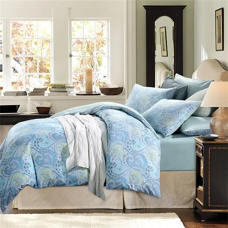 Brandream Boho Paisley Duvet Quilt Cover King Size with Pillowcases Luxury Bedding Set Bohemian Damask Medallion 800TC Egyptian Cotton Sateen - Blue 3pcs