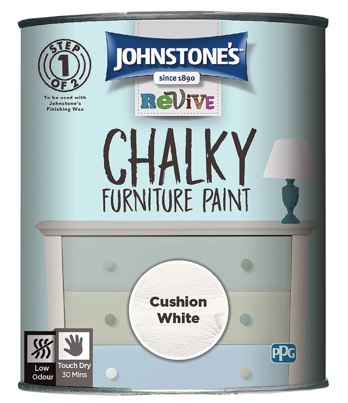 Johnstone's 386500 Revive Chalky Furniture Paint, Cushion White, 750 ml (Pack of 1)
