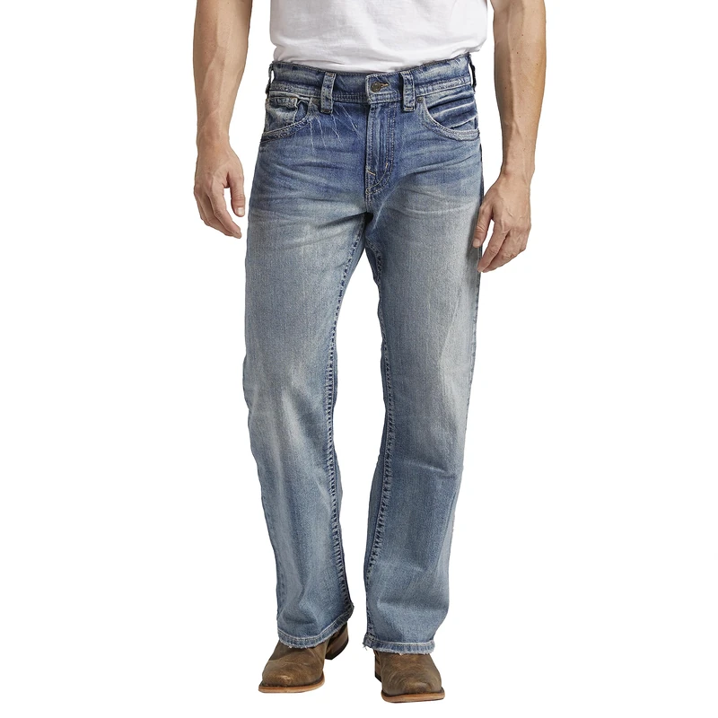 Silver Jeans Co. Men's Gordie Loose Fit Straight Leg Jeans, Light Wash Indigo, 29W x 32L