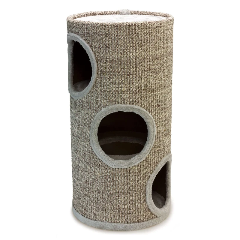 Arquivet Beige Circular Scratcher with Holes for Cats - 36 x 36 x 70 cm - Cat Scratching Post - Vertical Scraper for Cats - Accessories, Nail Sharpener