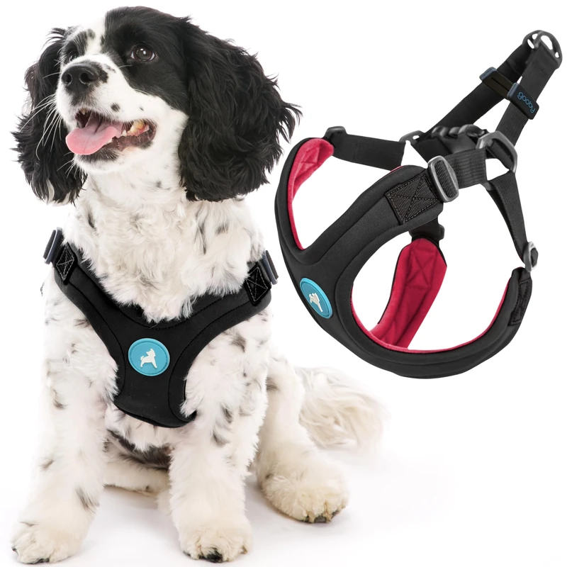 Gooby Escape Free Sport Harness - Black, Large - No Choke Step-in Patented Neoprene Small Dog Harness with Four-Point Adjustment - Perfect on The Go Dog Harness for Medium Dogs No Pull and Small Dogs