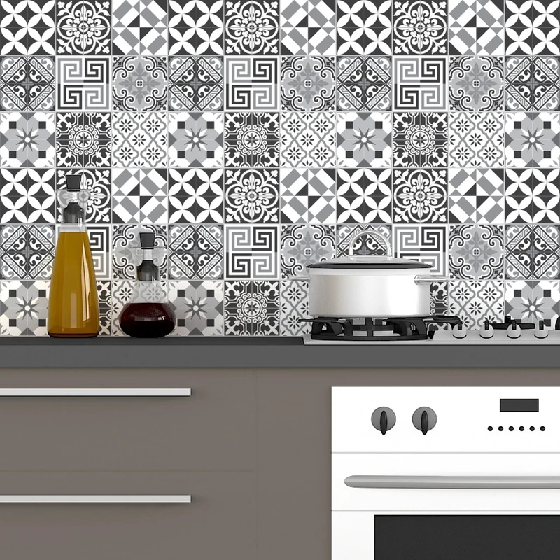 Ambiance Sticker Self-Adhesive Decorative Wall Decal Cement Tile for Bathroom and Kitchen Élégants Nuance de Gris - Pack of 60 Stickers of 20 x 20 cm