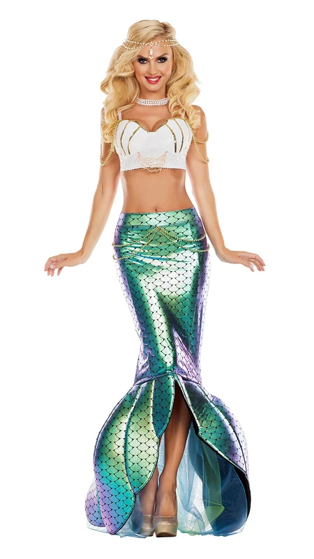 Party King PK845 Under the Sea Mermaid Costume Adult Sized, Turquoise/White, Large
