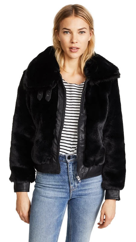 [BLANKNYC] womens Faux Fur Coat Outerwear, Comfortable & Stylish Jacket, Black Noise, Large