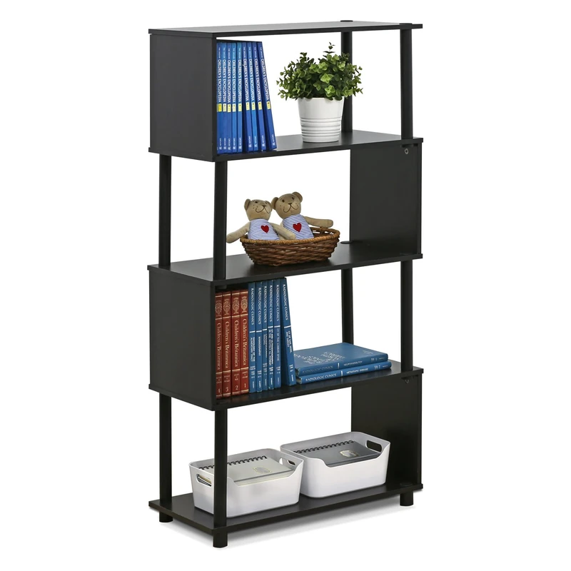 Furinno FLEXI Geometric Storage Shelf, 5-Tier Book Shelf, Toolless Open Shelves, for Organization and Storage, Living Room, Garage, Home Office, Espresso
