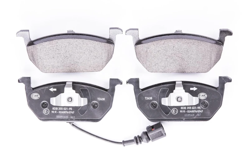 HELLA 8DB 355 021-951 Brake pad set - with integrated wear warning contact - T2438 - for e.g. AUDI / SEAT / SKODA / VOLKSWAGEN
