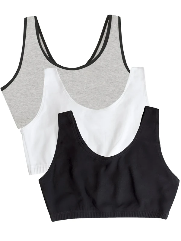 Fruit of the Loom Women's Built Up Sports Bra Built-Up Sports Bra (Pack of 3), Heather Grey with Black/White/Black, 16