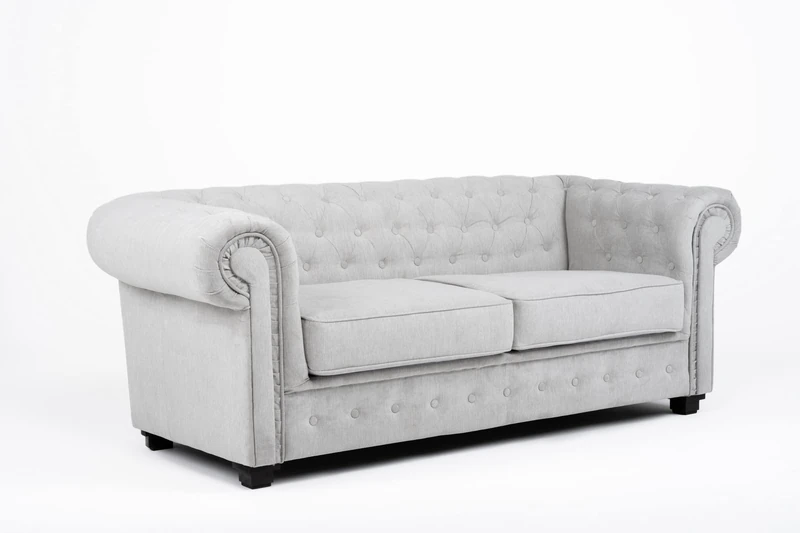 Sofas and More Chesterfield Style Corner Sofa Set 3+2 Seater Armchair Light Grey Fabric (3 Seater)