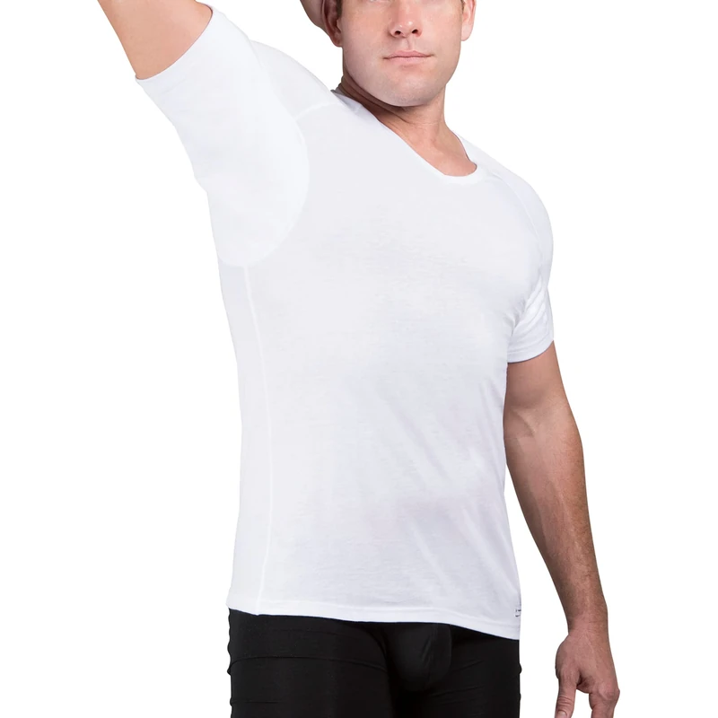 Ejis Sweat Defense Undershirt | V Neck | Underarm Sweat Proof Cotton (XL, White)
