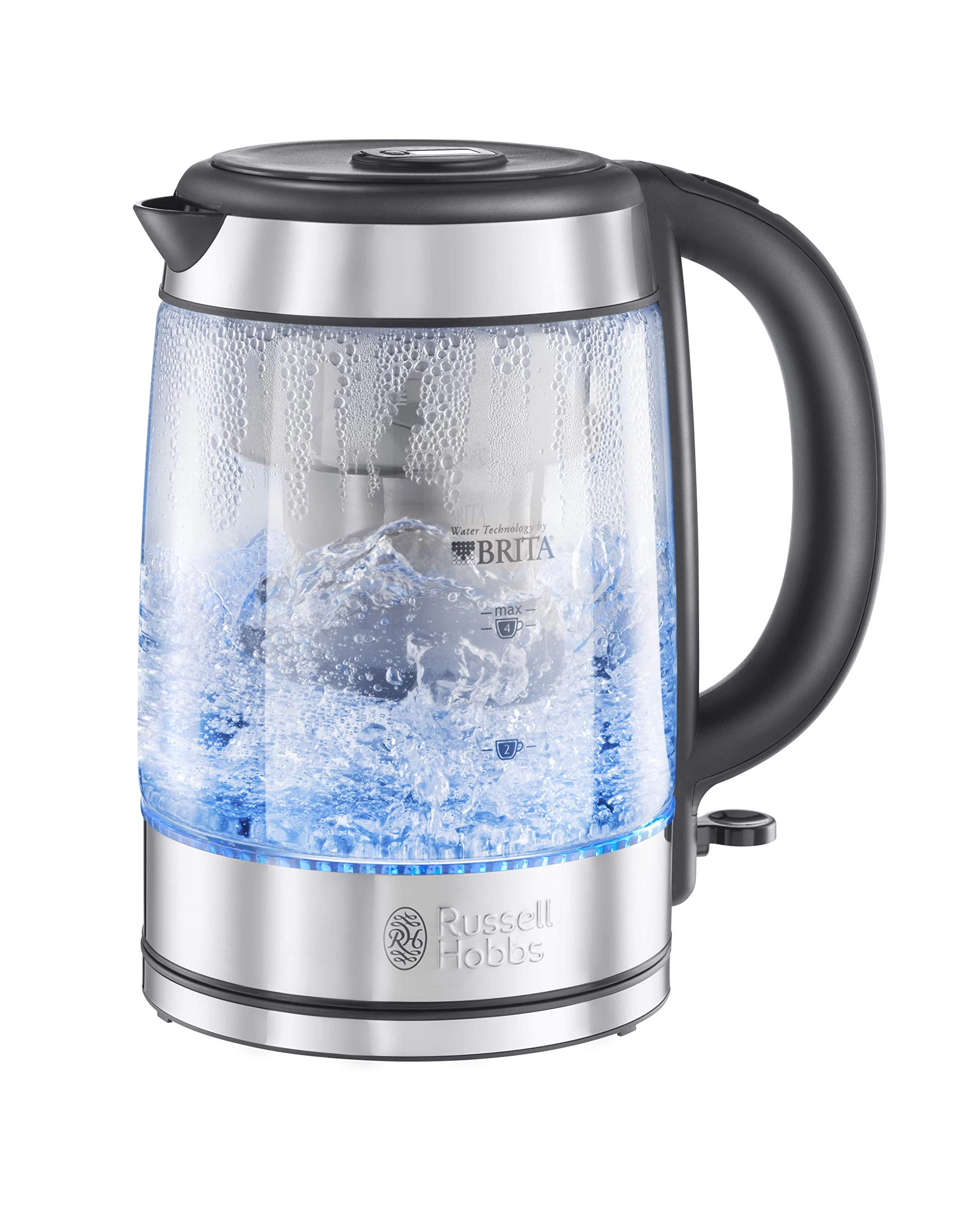 Russell Hobbs Brita Filter Purity Glass 1.5L Electric Cordless Kettle for Cleaner, Clearer Water (Brita Maxtra+ Cartridge inc with Replacement Reminder, Fast Boil 3KW, Perfect Pour spout) 20760-10