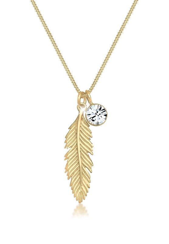 Elli Necklace Women Feather Pendant with Crystal in 925 Sterling Silver