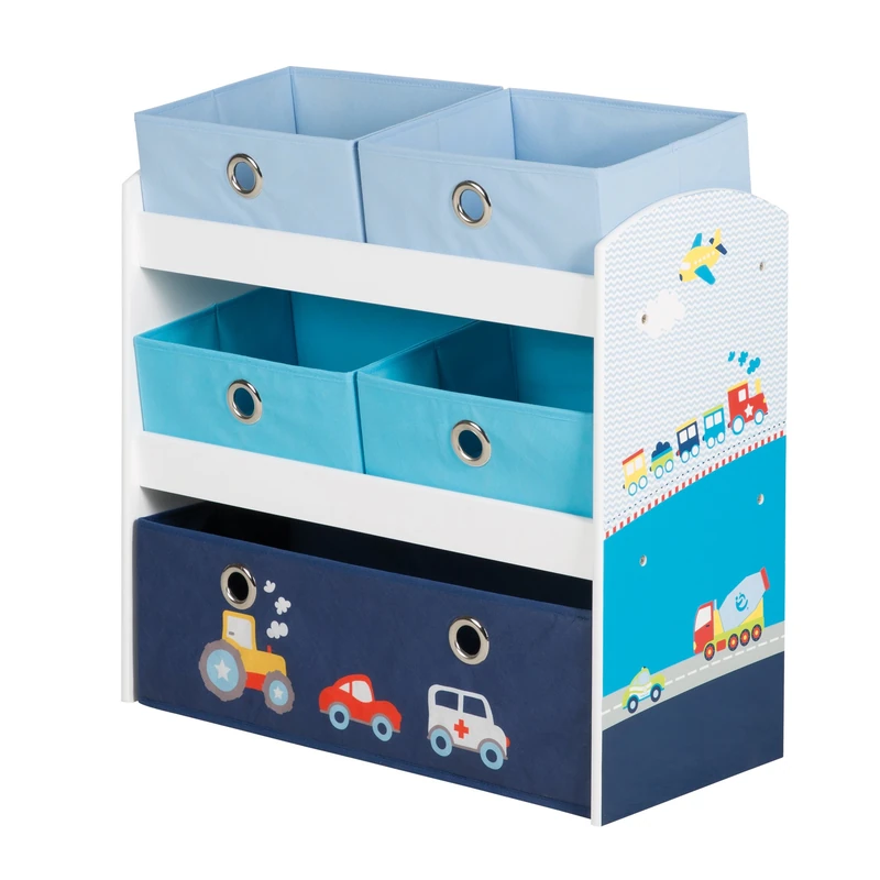 Children's furniture in blue and white with race cars by Roba for small car enthusiasts