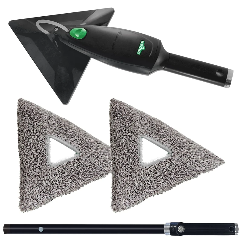 Unger Stingray Open System 100 Plus Indoor Cleaning Kit - Cleaning & Disinfectant for Windows & Smooth Surfaces - Includes Handheld Unit, Pole & 2x Microfibre Pad - Refillable & Reusable - Image 1