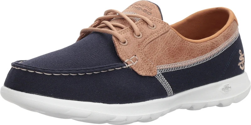Skechers Women's Go Walk Lite Coral Boat Shoes, Navy Textile/ White Trim, 5.5 UK