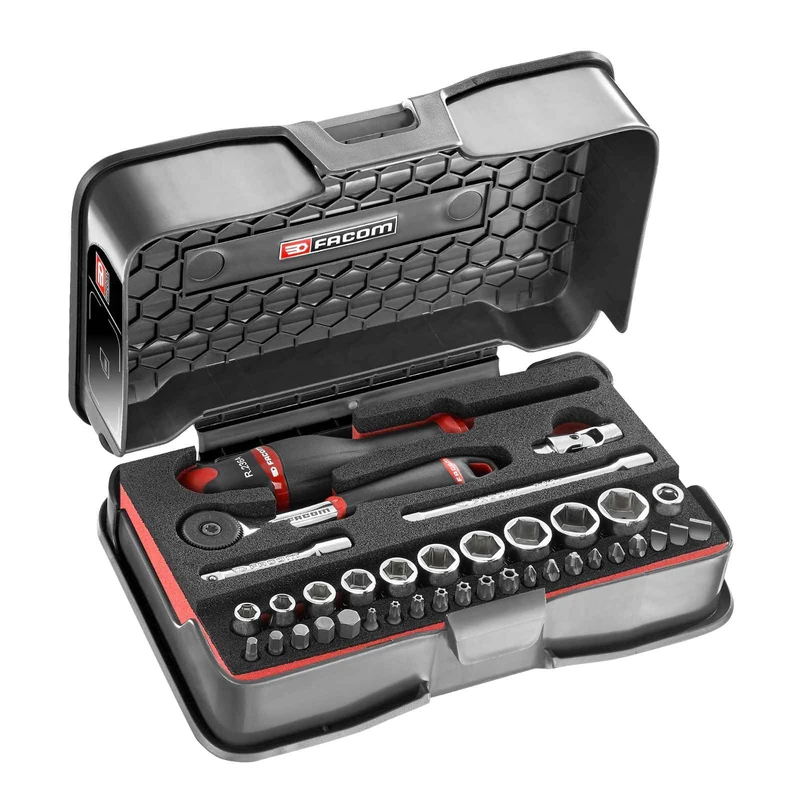 Facom FAC30993 37-Piece Set of 1/4 Metric Hexagonal Sockets + Tips + Foam Tray R.161-6M6PB
