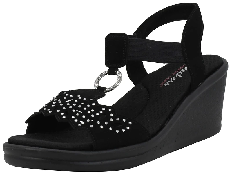 Skechers Women's Rumblers-Queen B Wedge Sandal, Black, 6 UK