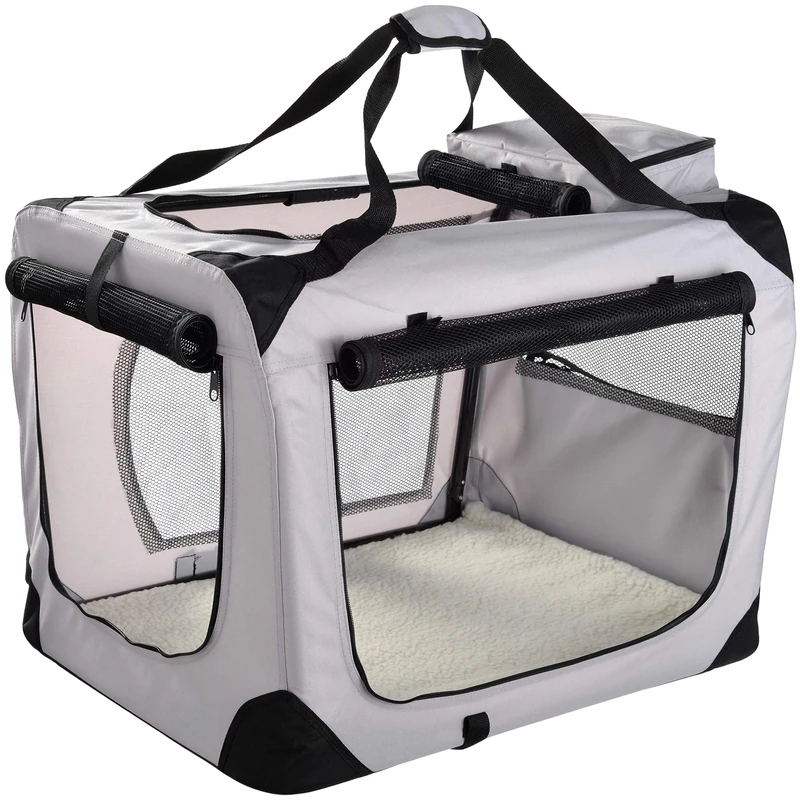 MOOL Lightweight Fabric Pet Carrier for Cats, Dogs and More with Fleece Mat and Food Bag, Grey