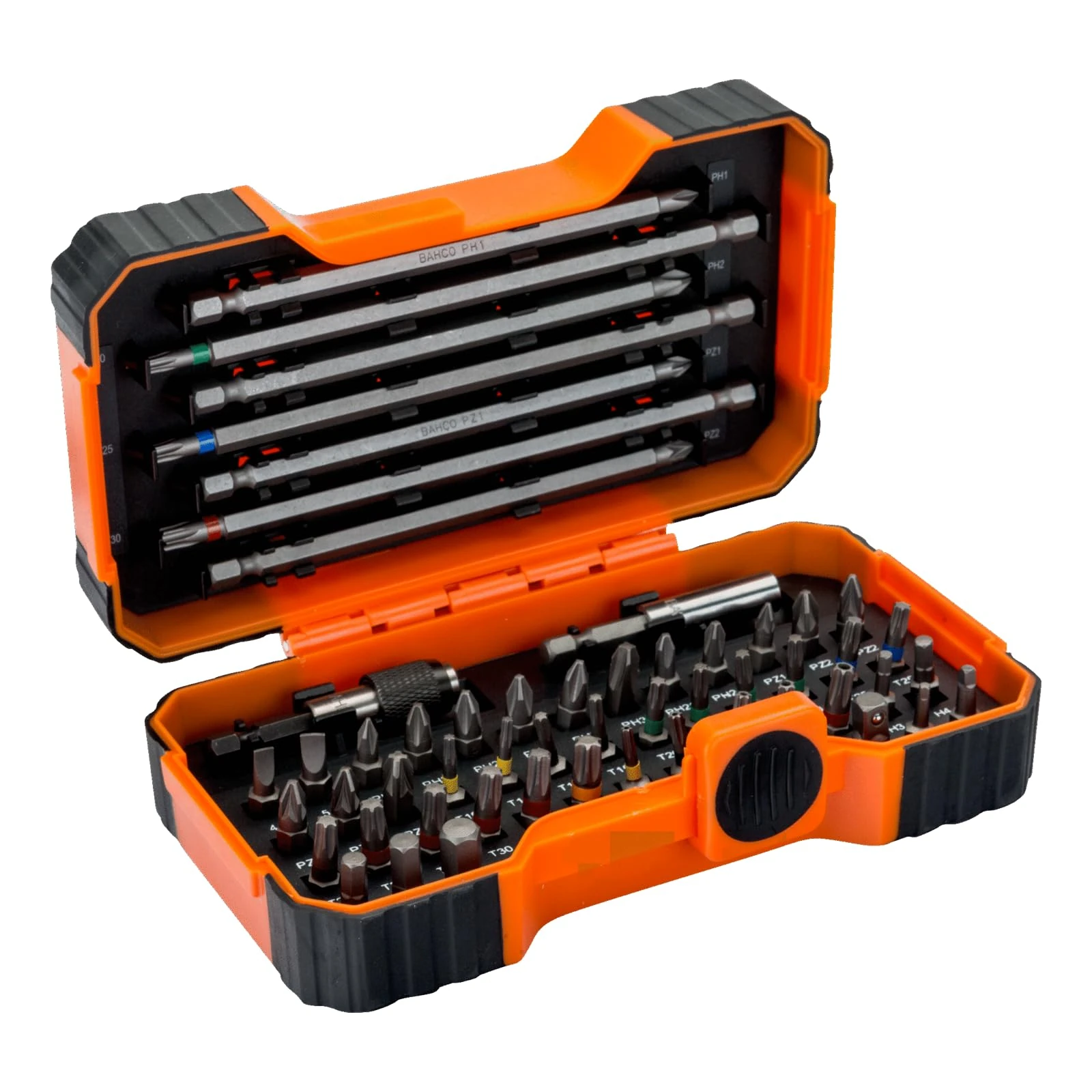 Bahco 59/S54BC 54 Pcs Bit Set for Slotted, Phillips, Pozidriv, Hexagonal, Robertson and Coloured TORX,TORX Tamper, Head Screws