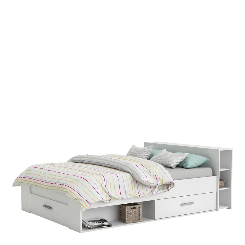 Demeyere Lit Avec Rangement 140x190 Style Contemporain 3 Tiroirs – Coloris Blanc Mat - 150,1 x 217,1 x 74,3 cm