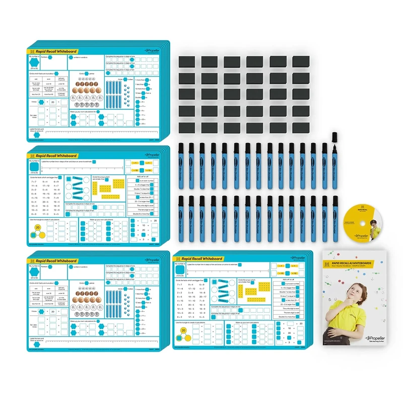 Propeller Education C002P30 Whiteboards Year 2 Kit – A3 Size, Double-Sided Boards for Drywipe and Whiteboard Pens (Pack of 30)